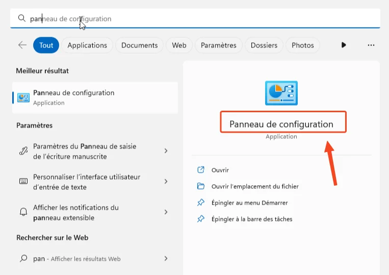 Panneau configuration windows 11