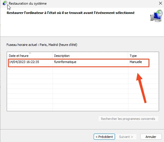 Restauration windows 11