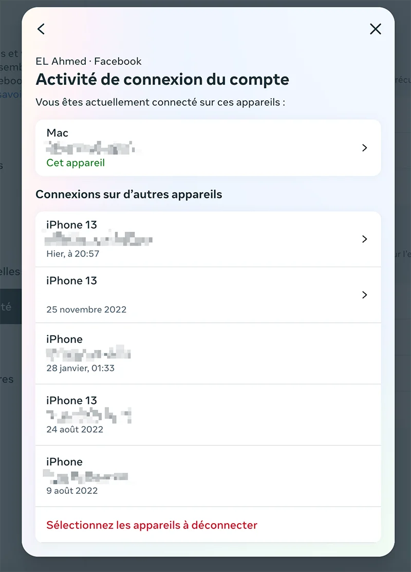 Activites conexion internet facebook