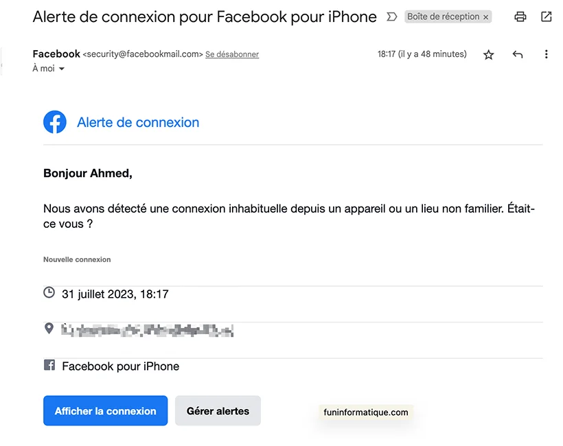 Alerte facebook connexion inhabituel