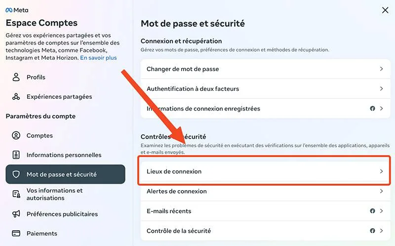 Lieux conexion facebook
