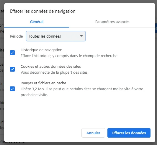 Cache chrome effacer