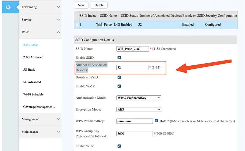 Number of associated devices