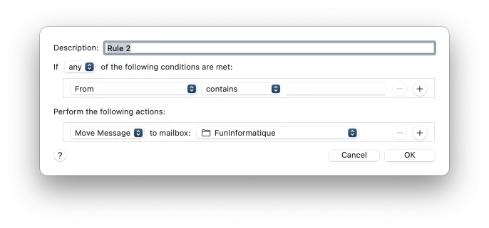 Regles organisation boite mail mac