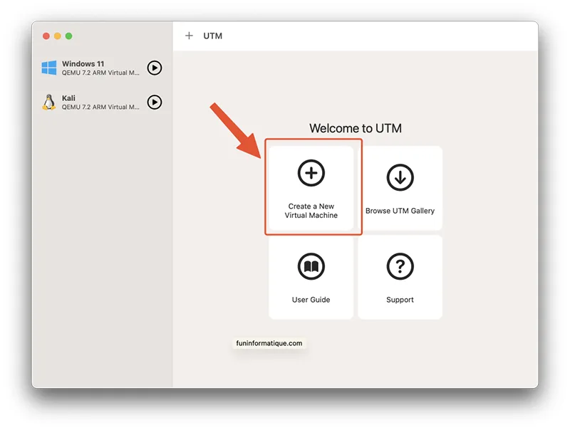 UTM nouvelle machine virtuelle 
