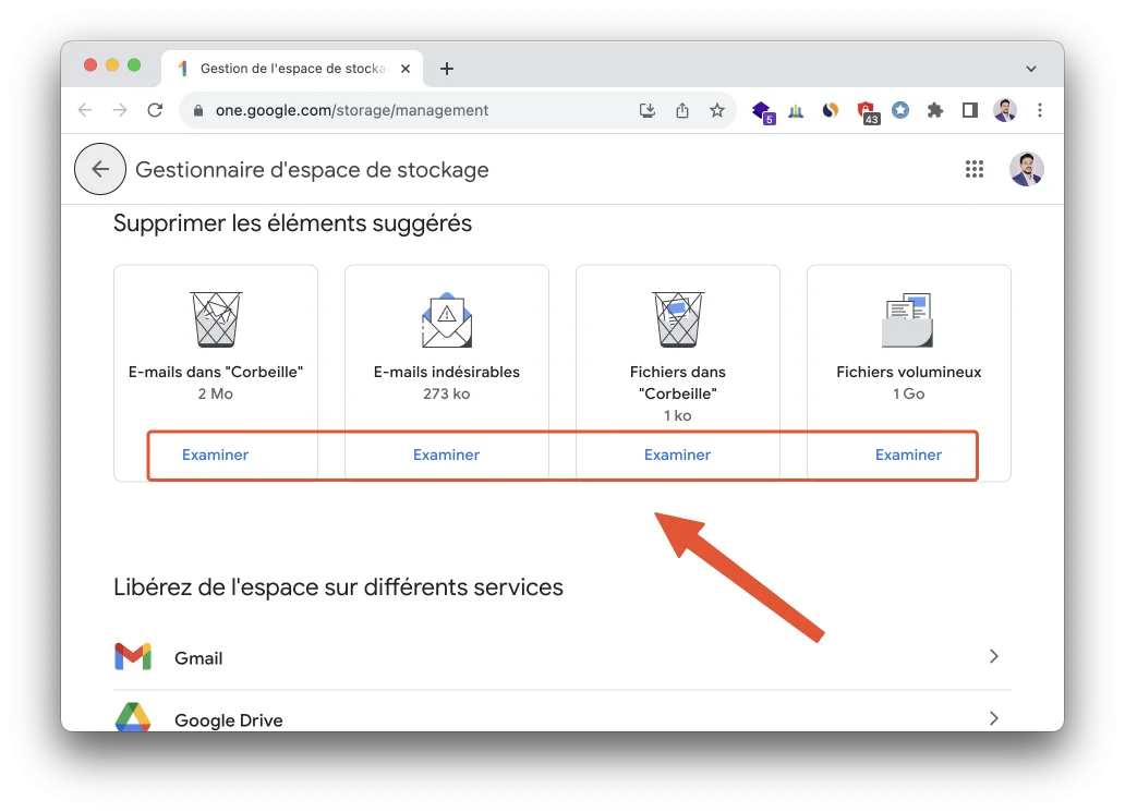Examiner fichiers google one gerer espace stockage