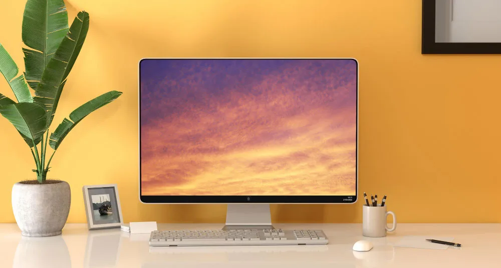 Laptop desk mock up 3d rendering