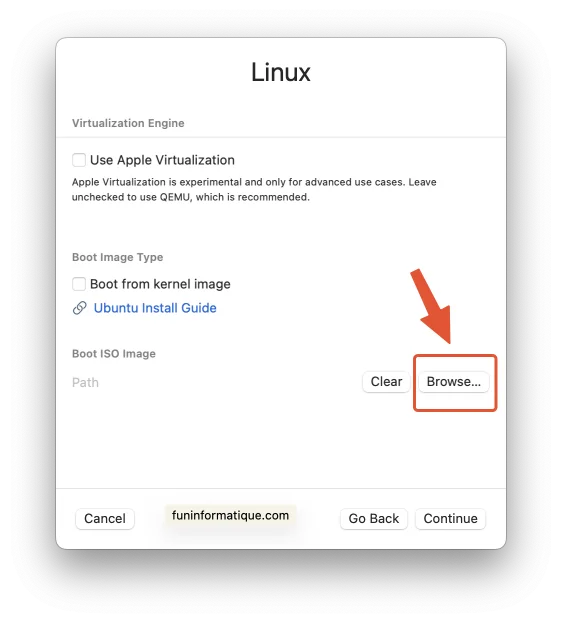 Parcourir image installer utm