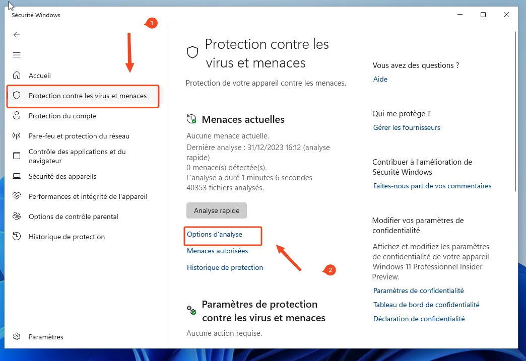 Options analyse protection windows