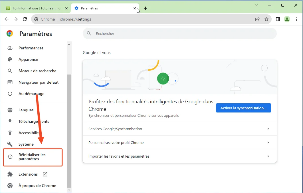 Renitialiser google chrome