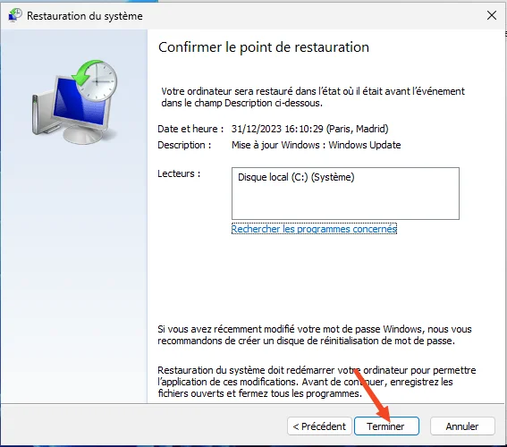 Restauration systeme windows
