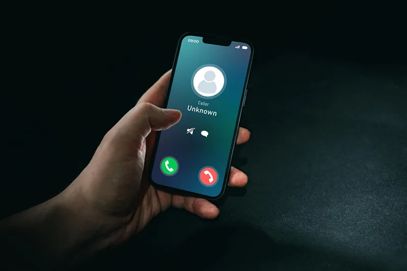 Unknow caller smartphone isolated dark background