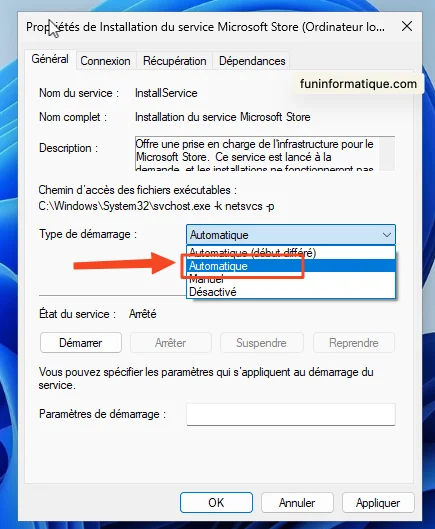 Demarrer automatique windows store