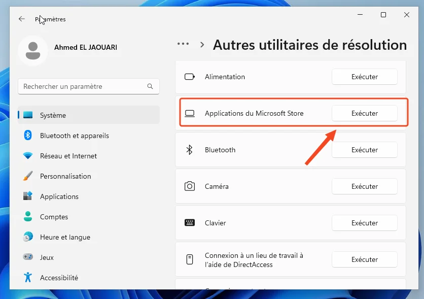 Executer microfost store windows 11