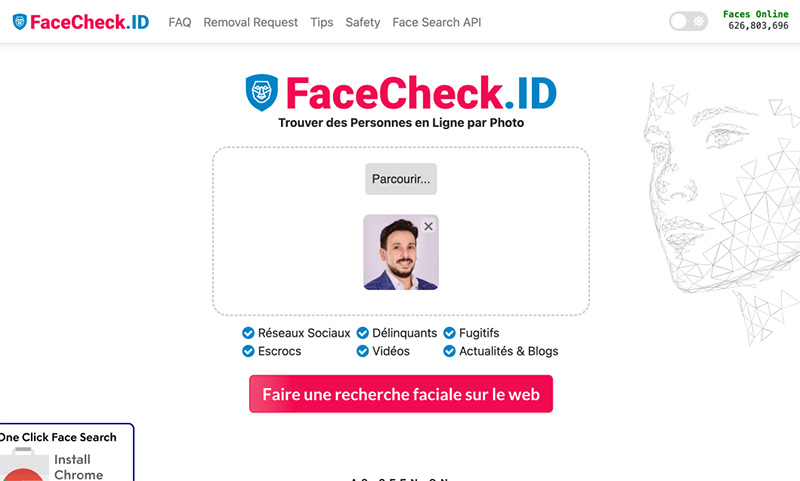 Trouver une personne avec sa photo sur FaceCheck.ID