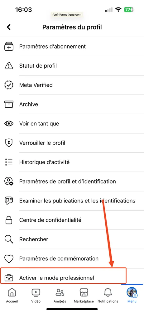 Mode professionel facebook
