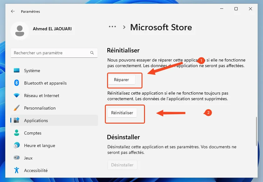 Reparer microsoft store windows 11