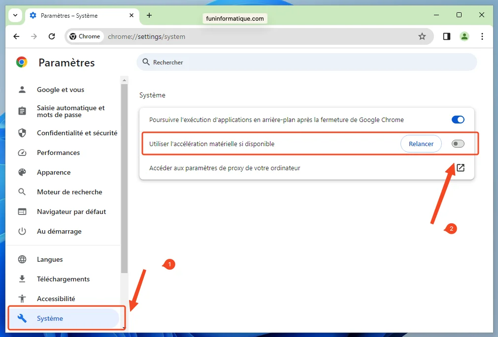 Accelaration materiel google chrome desactiver