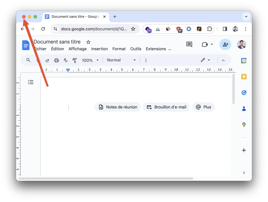 Fermer navigateur google docs