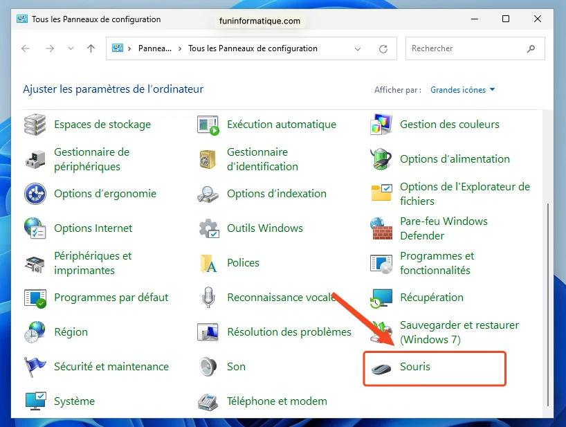 Souris paneau configuration