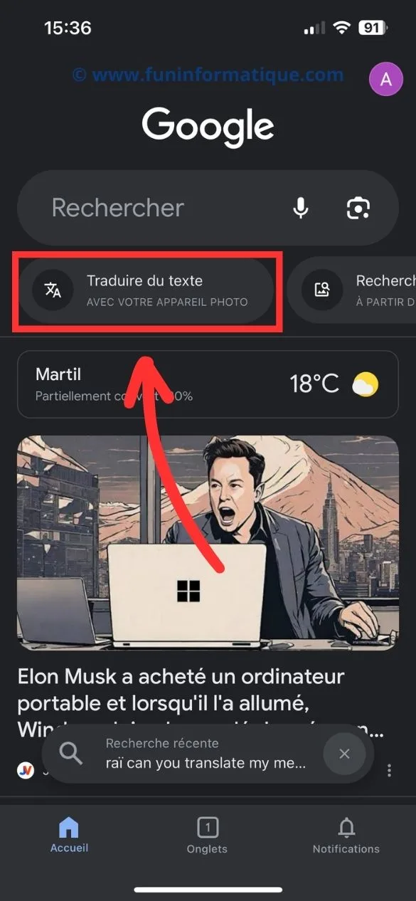 Google lens traduire texte apareil photo
