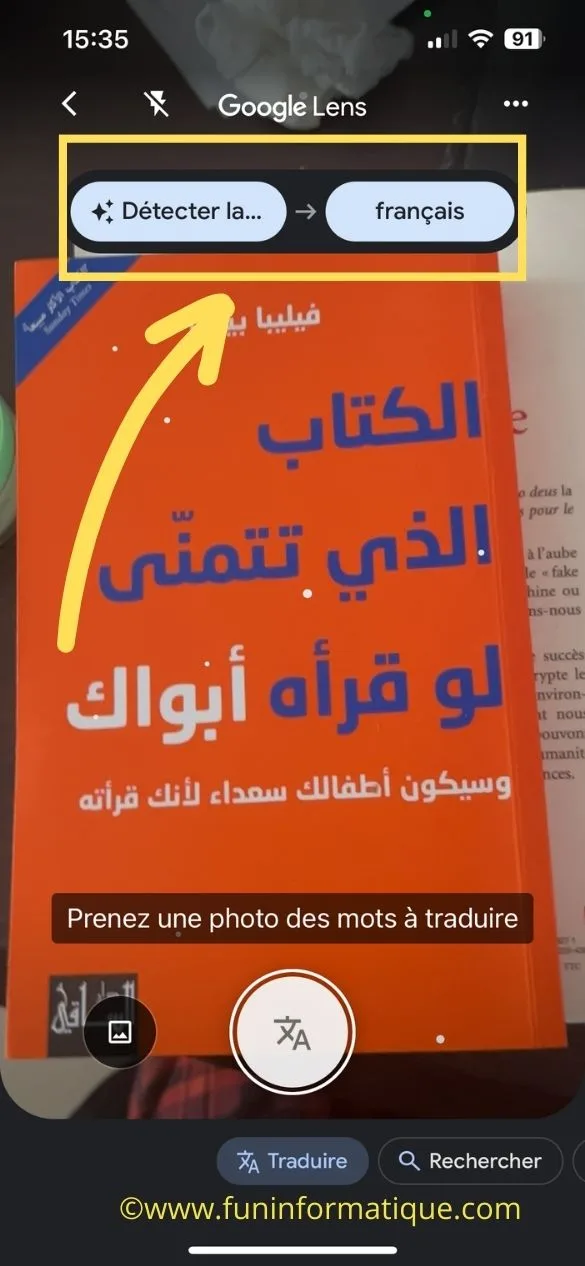 Traduire texte camera android google lens