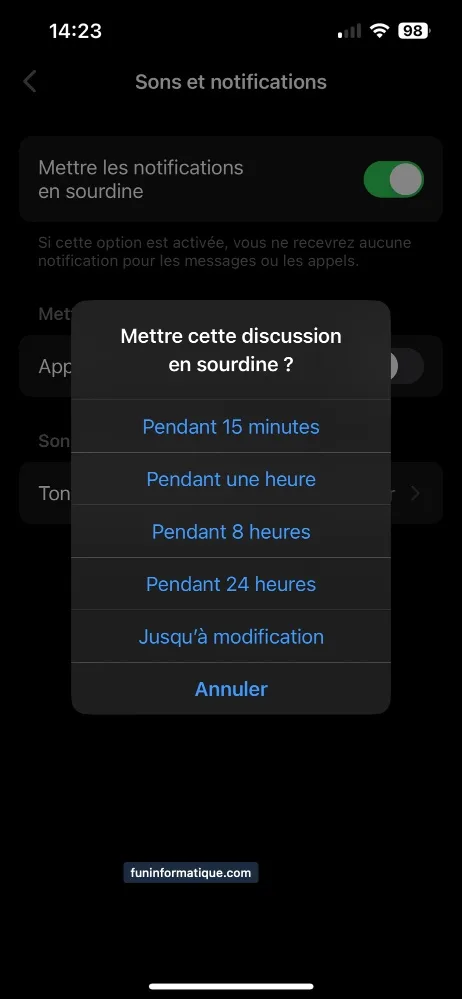 Duree mute facebook messenger