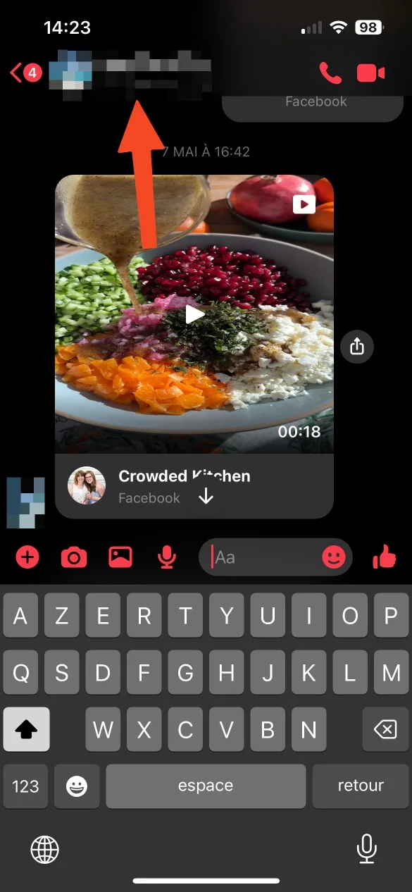 Capture d'écran montrant conversation sur Facebook Messenger