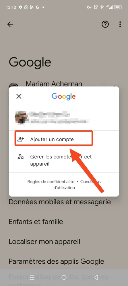 Ajouter compte google