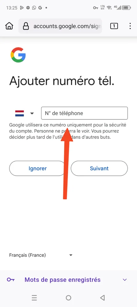 Ajouter numerp telephone gmail