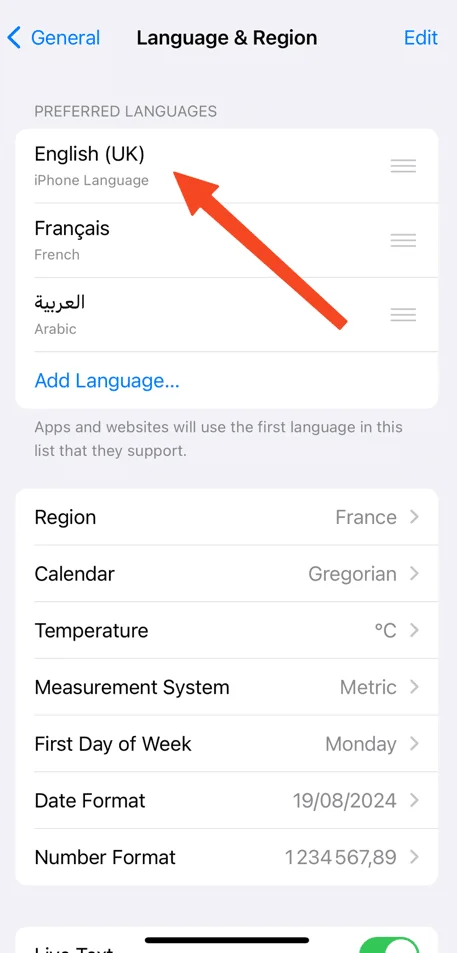Changer langue anglais iphone