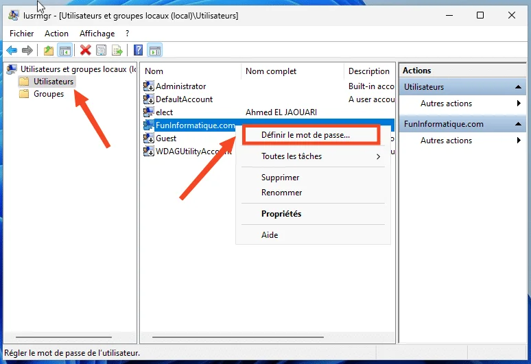 Definir mot de passe gestion utilisateur windows