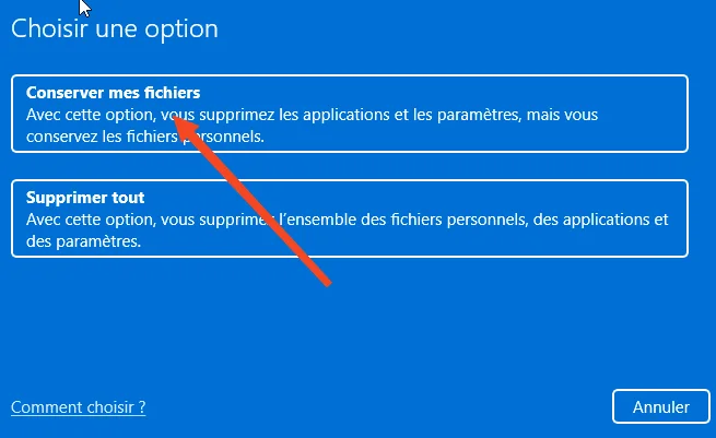 Garder mes fichiers windows 10