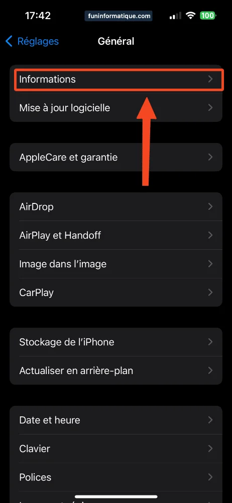 Informations iphone