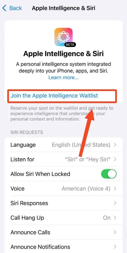 Join waitlist apple inteligence