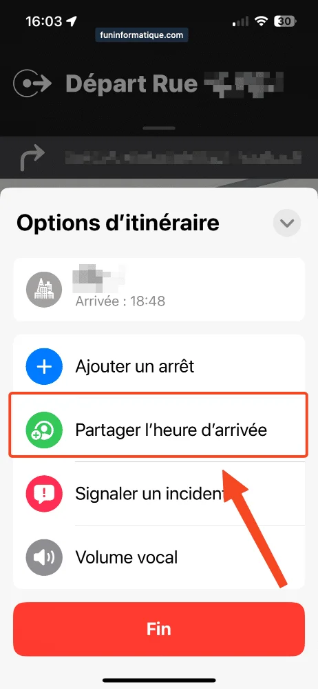 Paratager heure arrivee iphone voirute plans