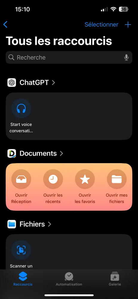 Raccourcis app iphone