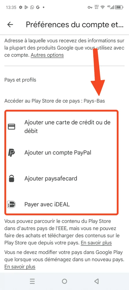 Verifier playstore local avec mode paiement
