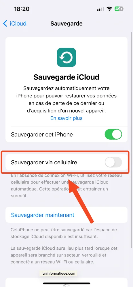 Desactiver sauvegarde icloud celulaire