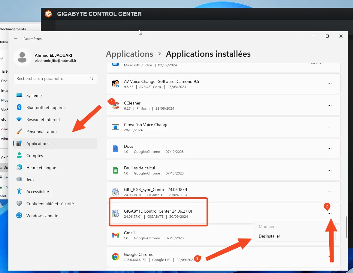 Desinstaller gigabyte control center
