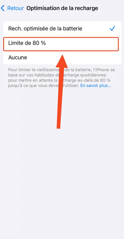 Limite charge 80 iphone