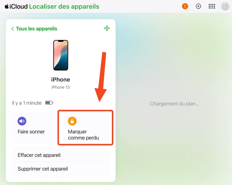 Localiser iphone marque perdu