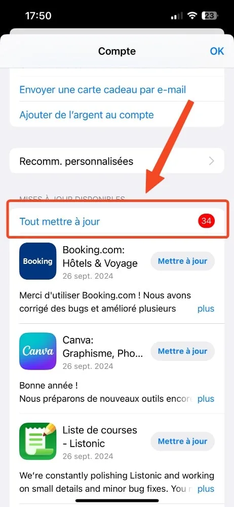 Mise jour app iphone