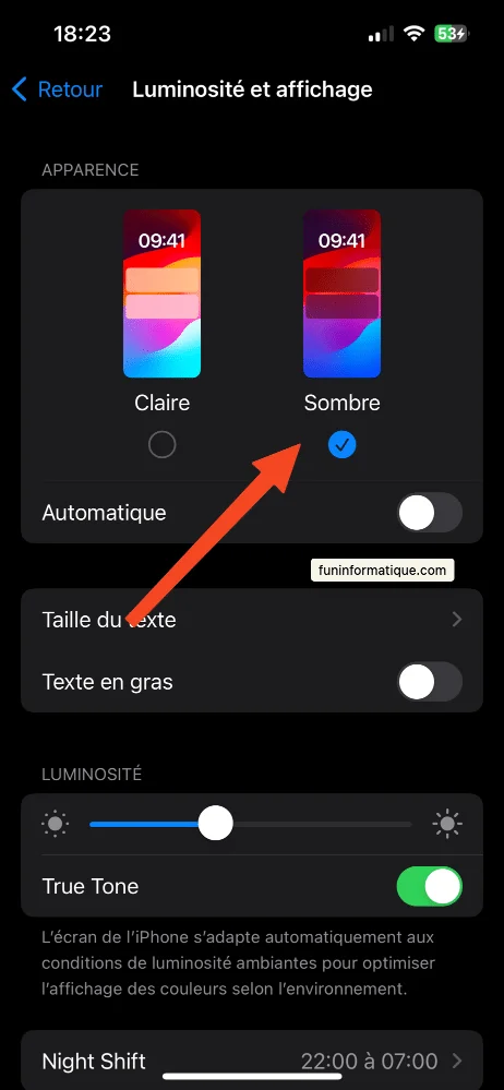 Mode sombre iphone