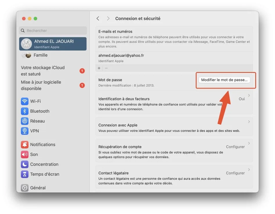 Modifier le mot passe imac