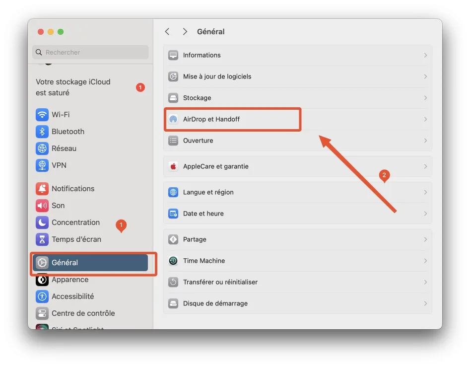 General menu mac airdrop handoff