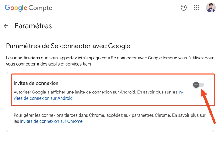 Invite google desactiver
