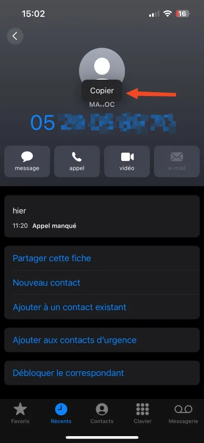 Iphone appel incconu