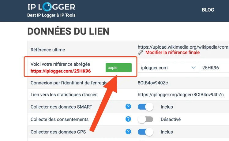 Lien iplogger raccourci