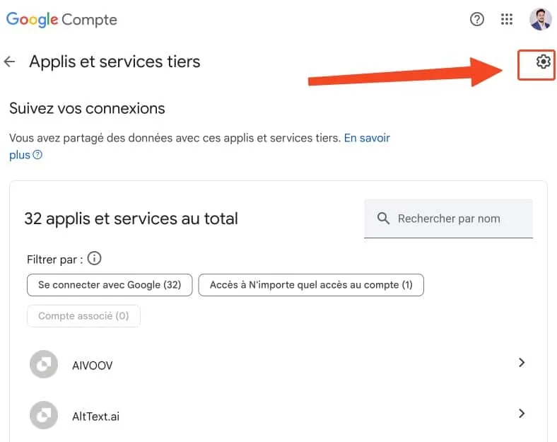 Paramtere applis tiers google